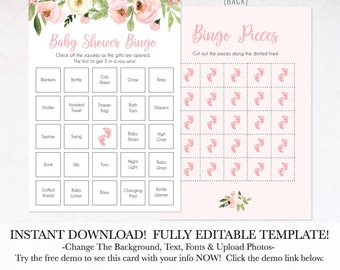 Pink Watercolor Floral Wreath Baby Shower Games Printable, Baby Shower Printable Games, DIY Baby Shower Games, Instant Download Baby Shower