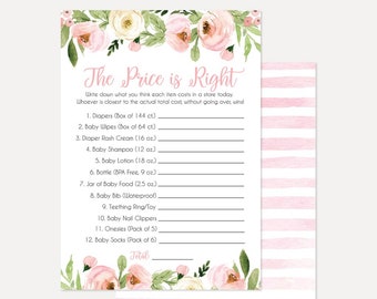 Pink Watercolor Floral Wreath The Price Is Right Baby Shower Game Printable, The Price Is Right Girl Baby Shower, The Price is Right Game