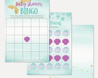 Modèle de jeu de bingo de douche de bébé de sirène - douche de bébé de bingo, pépinière de bingo de bébé, bingo de douche de bébé, jeu de douche de bébé