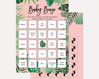 Tropical Baby Shower Rosa Doccia Bingo, Bingo Baby Shower, Baby Bingo Nursery, Bingo stampabile, Baby Shower Bingo, Baby Shower Game Boy Girl