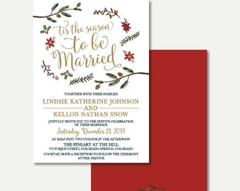 Holiday Wedding Invitation Template - Christmas Wedding Invitation, Rustic Invitation, Decemeber Invitations, Winter Wedding, Hadley Designs