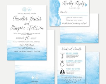 Beach Wedding Invitation Template Etsy