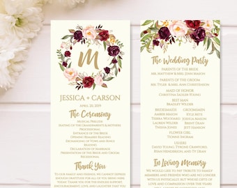 printable wedding programs download wedding program layout etsy