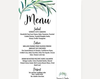 greenery menu design etsy