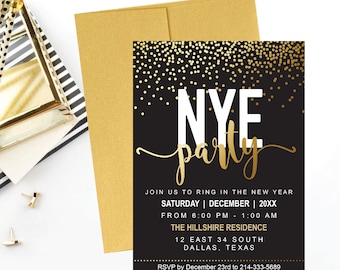 new year s eve party invitation template elegant black etsy
