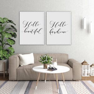 Hello Beautiful Hello Handsome Printable Sign Set, Home Decor Wall Art ...