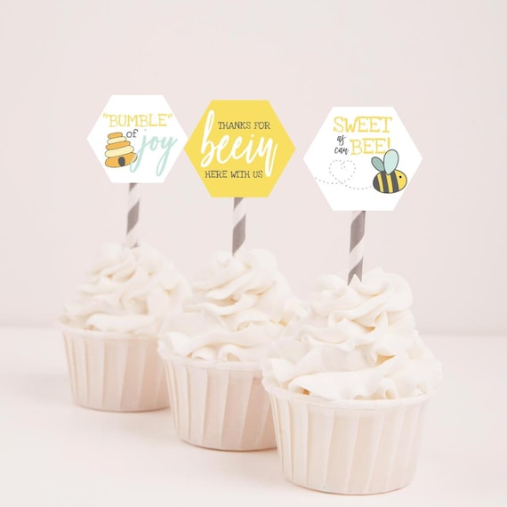 Bee Baby Shower Cupcake Toppers Template Baby Shower Cupcake Etsy