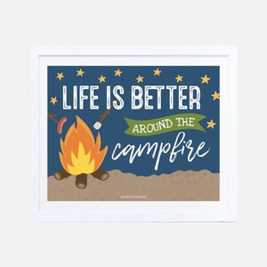 Life is Better Around the Campfire Sign Printable, Outdoor Camping Wall Decor Template, Family Backyard Fire Pit Decoration, RV Cabin Ideas