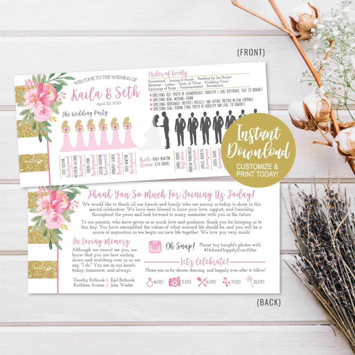 Wedding Ceremony Program Funny Printable Wedding Programs - Etsy
