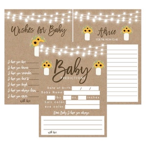 Paquete de baby shower floral Kraft Mason Jar, paquete de recuerdos, tarjetas de consejos, Oh bebé, conjunto de recuerdos, buenos deseos para el bebé, tarjeta de predicción del bebé