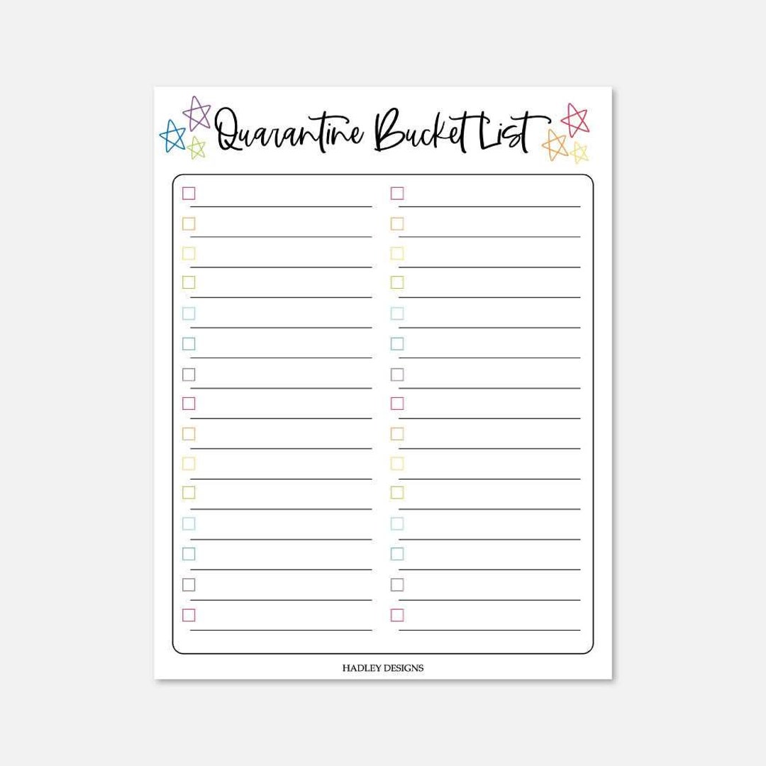Quarantine Bucket List Printable, Quarantine Bucket List Sign, Social