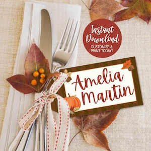 Thanksgiving Name Tags, Place Cards For Fall, Place Cards For Thanksgiving, Friendsgiving Place Cards, Dinner Table Place Cards Download