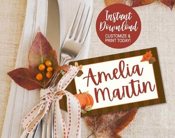 Thanksgiving Name Tags, Place Cards For Fall, Place Cards For Thanksgiving, Friendsgiving Place Cards, Dinner Table Place Cards Download