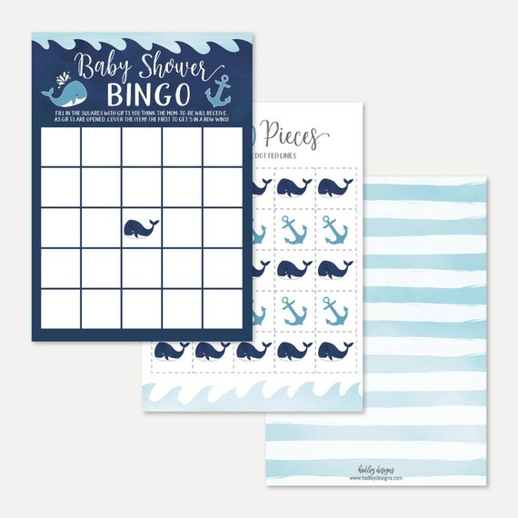 Whale Baby Shower Bingo Game Template Bingo Baby Shower | Etsy