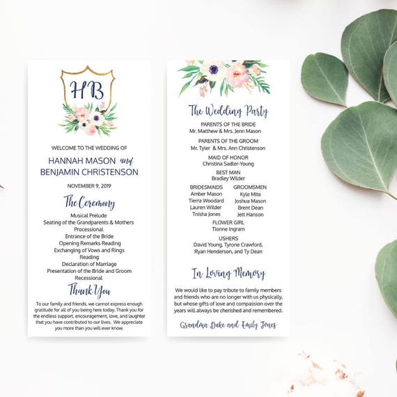 Wedding Program Template Download Wedding Program Thank You Etsy