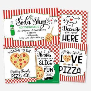 Pizza Party Sign Set Templates - Pizza Favor Sign Personalized, Pizza Party Favor, Slice of Pizza Sign, Pizza Bar Sign, Pizza Birthday Party