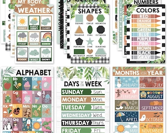 16 Farmhouse Kids Educational Posters For Toddlers - Pre K Learning Posters For Toddlers 1-3, Kindergarten Homeschool Supplies