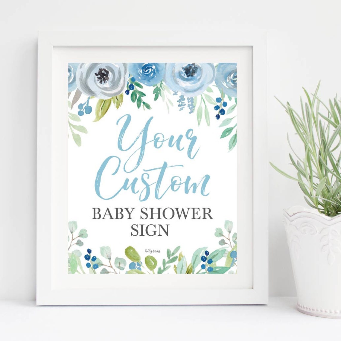 Blue Teal Floral Baby Shower Custom Sign Template Design Etsy
