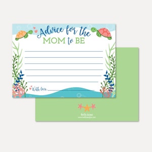 Plantilla de tarjeta de consejos para baby shower de tortugas marinas: tarjeta de palabras de sabiduría para baby shower, tarjetas de consejos para baby shower, consejos para baby shower