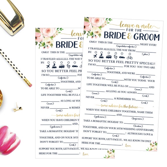 Funny Advice For The Newlyweds Mad Libs Bridal Shower Advice Etsy