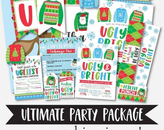 Tarjetas de votación de suéter feo, boletas de suéter feo, concurso de suéter feo, fiesta de Navidad navideña, letrero de vacaciones para fiesta, letrero de mesa de Navidad