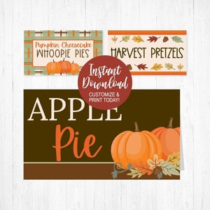 Pumpkin Food Tent Cards, Pumpkin Food Labels, Printable Food Labels, Printable Food Tent Cards, Buffet Cards Template, Leaf Place Cards