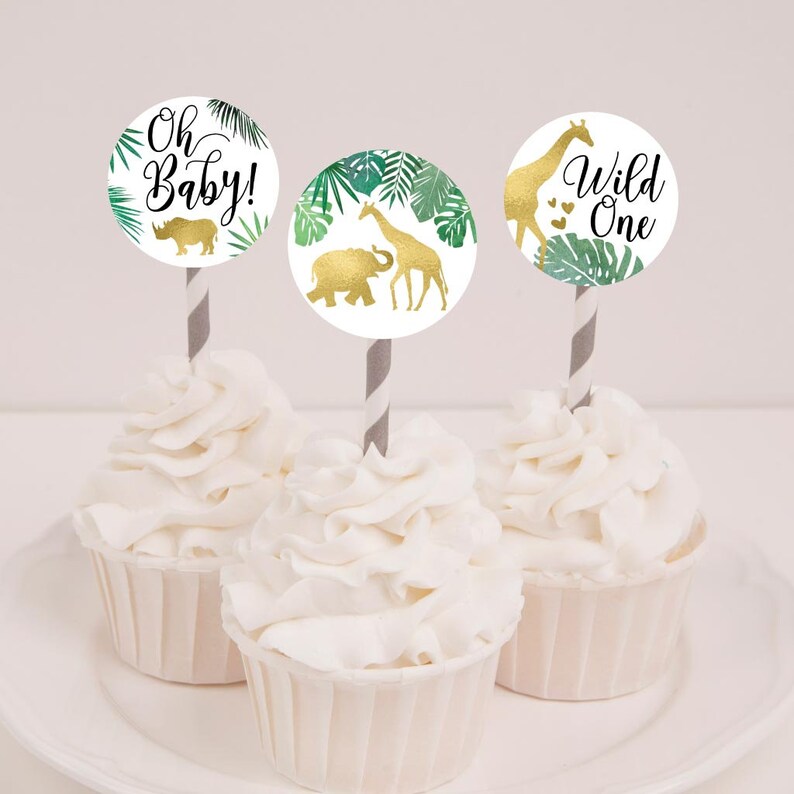 Gold Safari Baby Shower Cupcake Toppers Template baby Shower Etsy