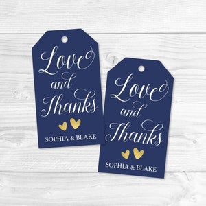 Elegant Navy Gold Border Wedding Thank You Favor Tags Template Thank ...