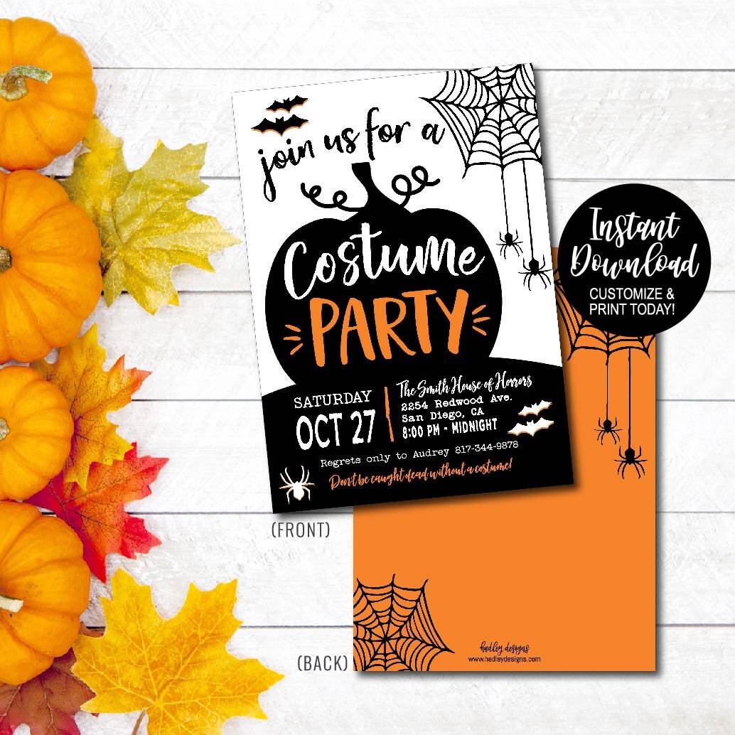 Halloween Costume Party Invitation Template Editable Costume | Etsy