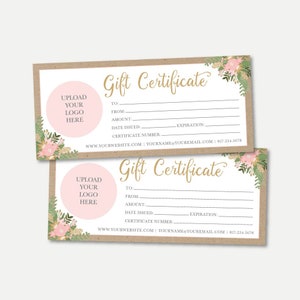 Modèle de certificat-cadeau Kraft et Blush -Certificat-cadeau imprimable PDF, Carte-cadeau imprimable, Modèle de certificat-cadeau, Modèle de carte BRICOLAGE