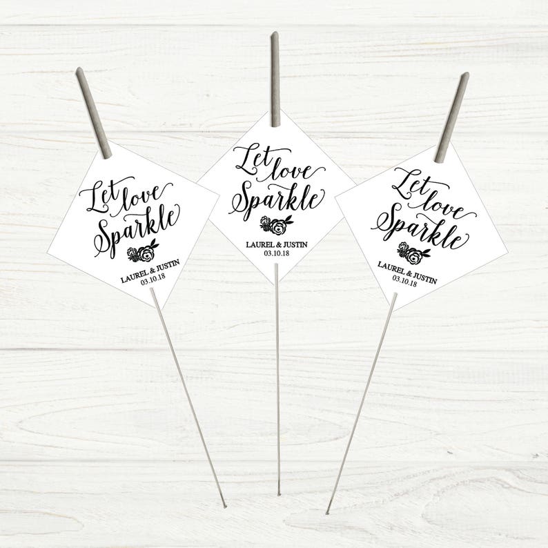 Printable Let Love Sparkle Tags for Sparklers, White Classic Wedding Sparkler Holder Tag Personalized Exit Send Off Sleeves DIY PDF Template image 2