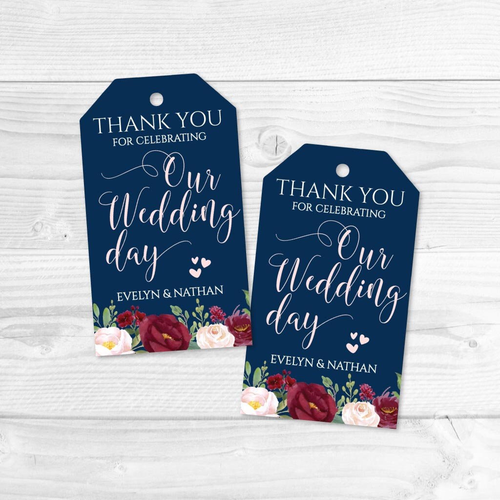 Elegant Navy and Burgundy Wedding Thank You Favor Tags Template - Thank ...