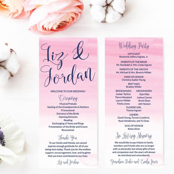 diy printable wedding programs templates wedding program etsy