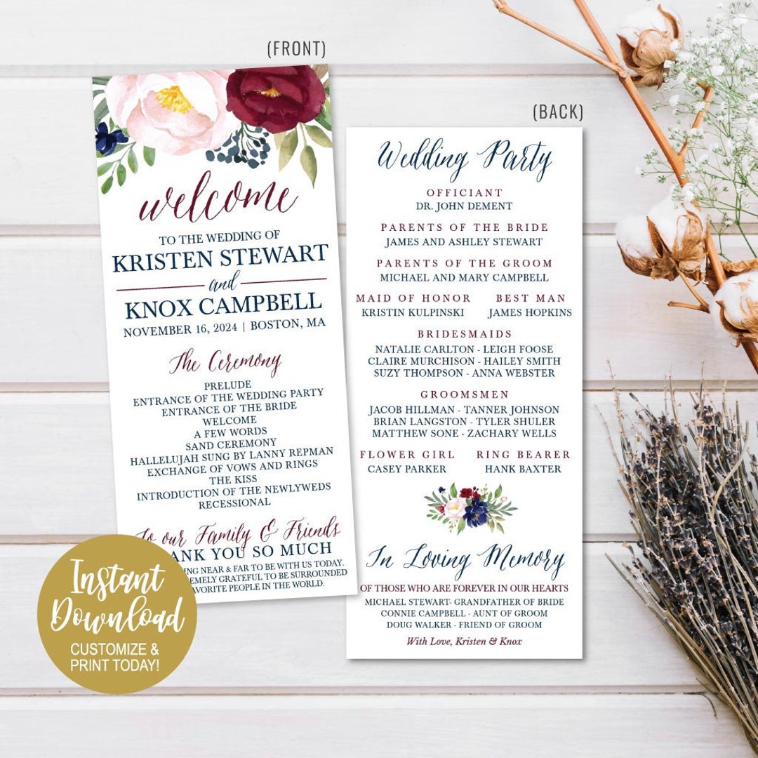 Printable Wedding Programs Download, Wedding Program Layout Design ...