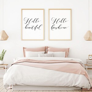 Hello Beautiful Hello Handsome Printable Sign Set, Home Decor Wall Art ...