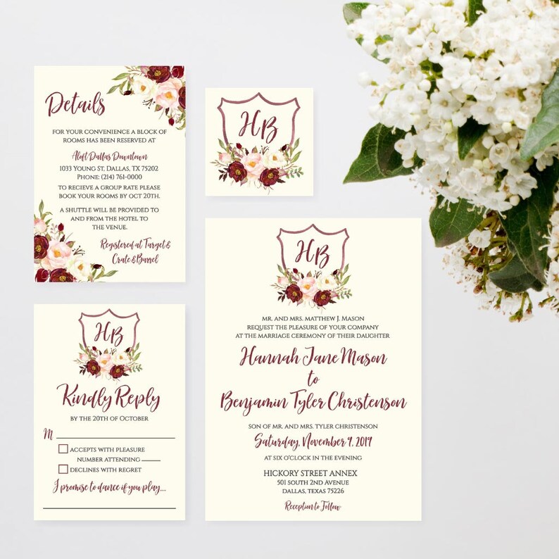 Printable Wedding Invitations With RSVP Floral Wedding | Etsy