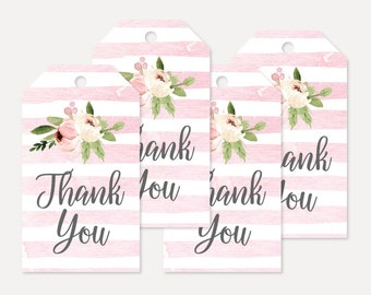 Pink Watercolor Floral Wreath Baby Shower Favor Tags, Thank You Favor Tag Baby Shower, Thank You Favor Tags Printable, Shower Thank You Tag