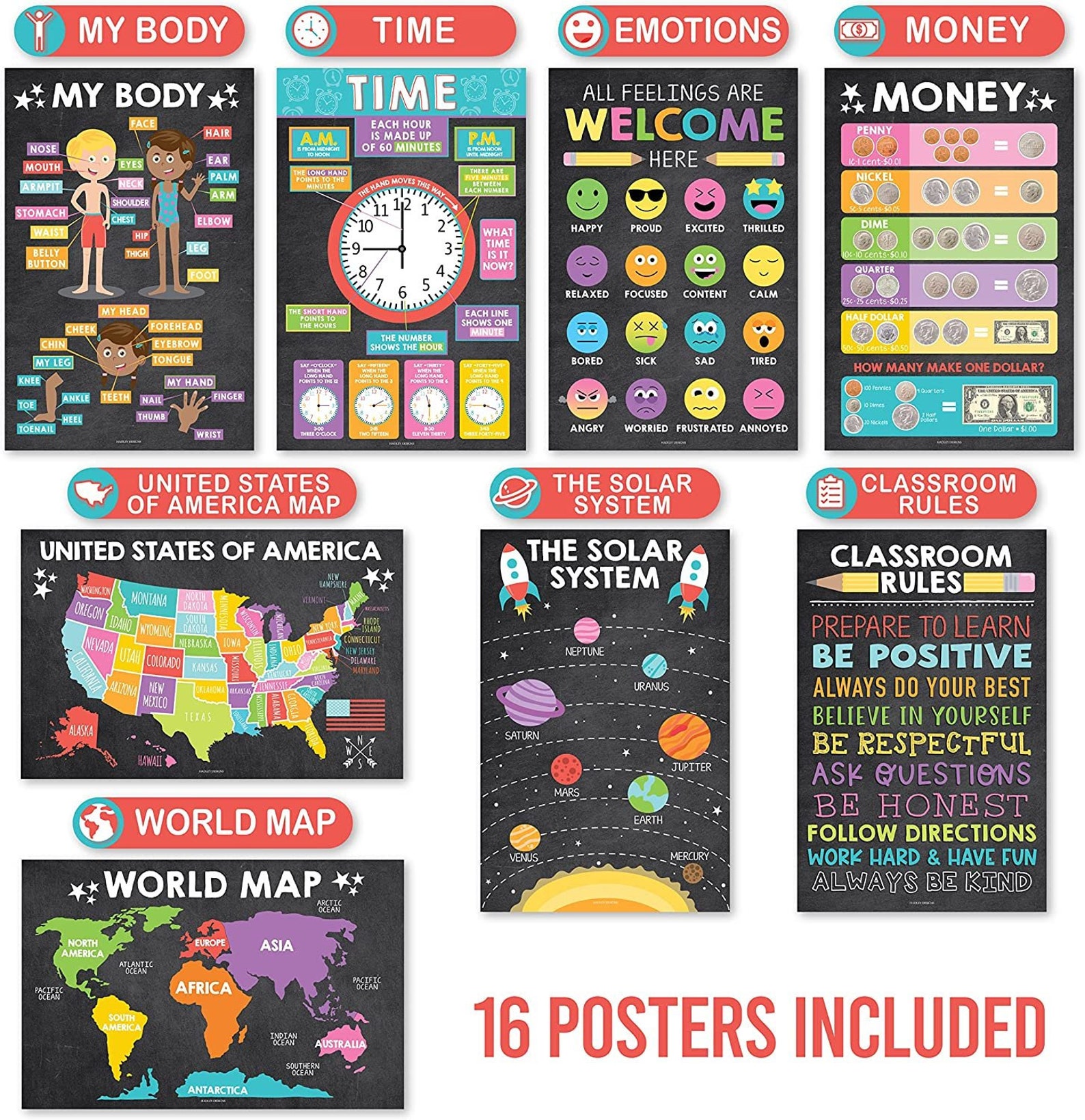 16 Colorful Kids Educational Posters for Toddlers - Pre K Learning ...