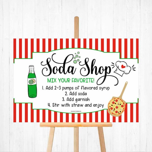 Pizza Party Soda Shop Sign Template - Soda Sign, Drink Table Sign, Soda Bar Menu, Make Your Own, Italian Soda Bar Sign, Wedding Drink Sign