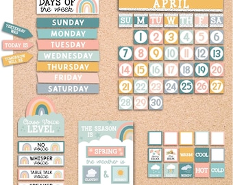 Boho Classroom Calendar Set Bulletin Board - Bulletin Board Calendar For Classroom Elementary, Teacher Calendar Bulletin Board Sets,...