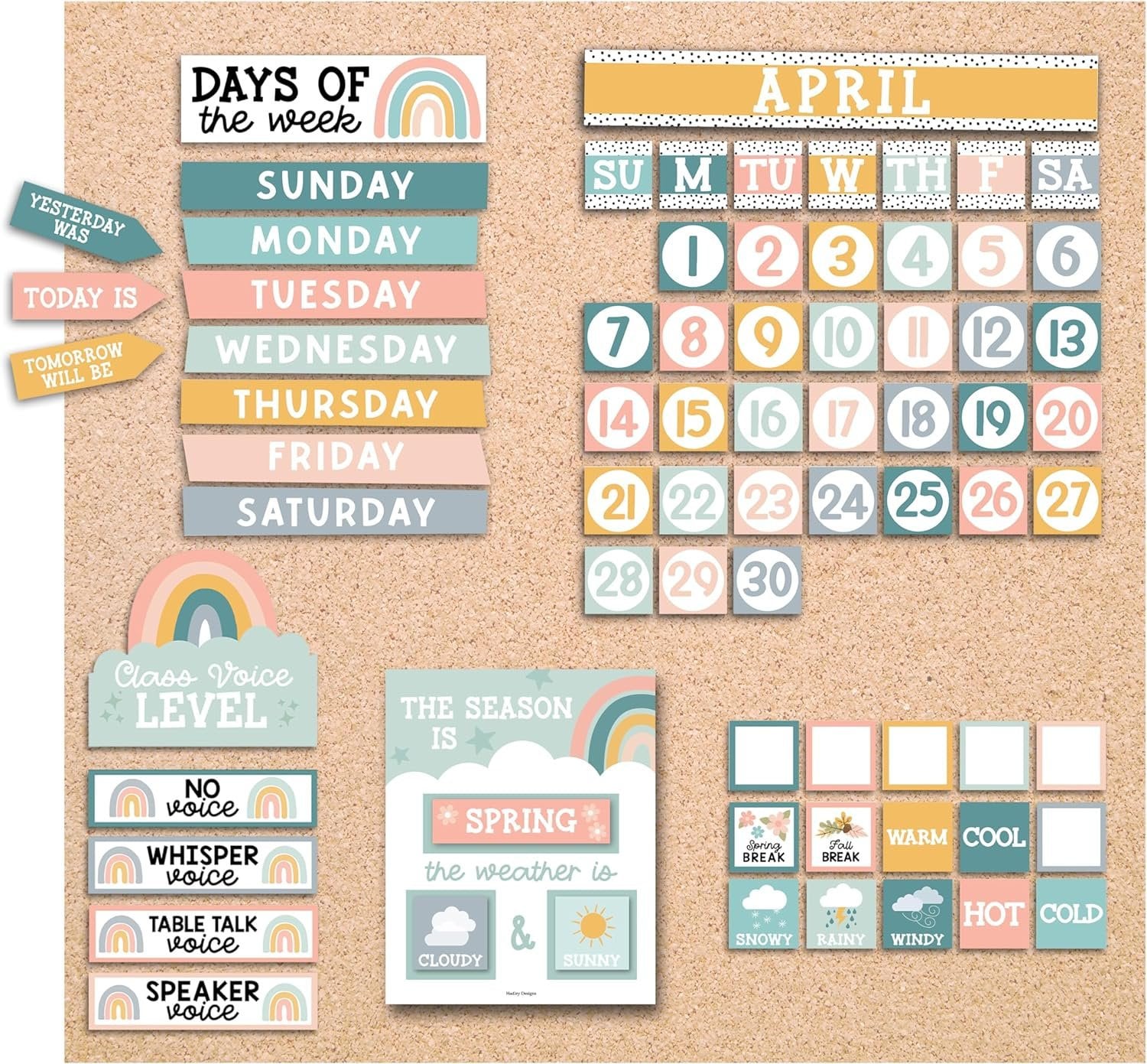 AmazingSpark 54-teiliges Boho-Kalender-Pinnwand-Set – Mit Verstellbarer Halterung, Für Klassenzimmer & Zuhause