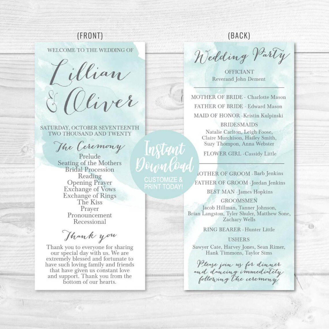 Wedding Program Thank You Template Wedding Program Ideas Etsy