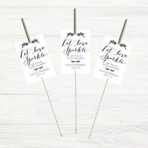 Printable Let Love Sparkle Tags for Sparklers, White Classic Wedding Sparkler Holder Tag Personalized Exit Send Off Sleeves DIY PDF Template image 1