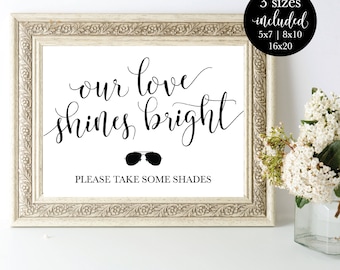 Printable Wedding Sunglasses Sign, Summer Outdoor Ceremony Our Love Shines Bright Signage, "Don't Be Blinded By" Instant Download Template