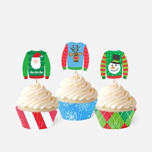 Ugly Sweater Cupcake Topper Template - Christmas Party Cupcake Toppers, Name Cupcake Topper, Printable Cupcake Topper Birthday, Party Topper