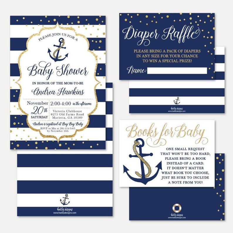 Nautical Baby Shower Invitation Suite Template shower Etsy