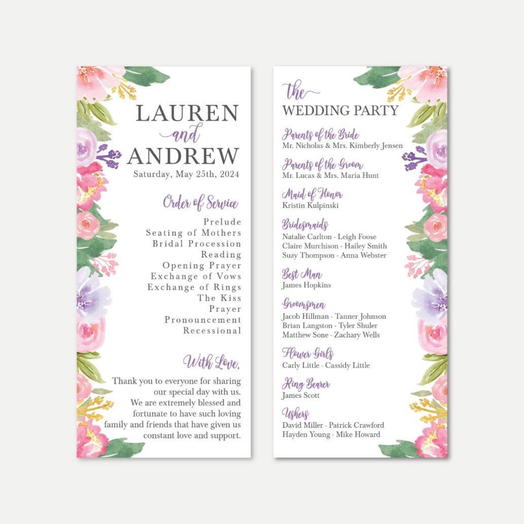 Spring Floral Wedding Program Template Programs Designs, Wedding ...