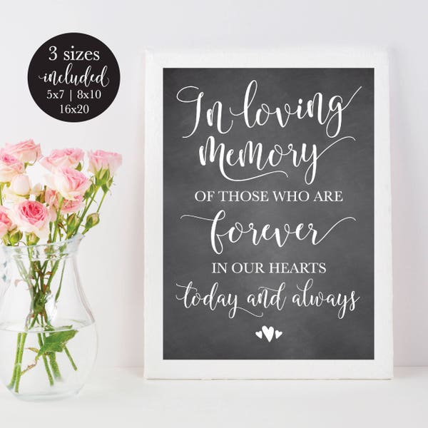 Chalkboard In Loving Memory Printable Wedding Sign, Memorial Remembrance Ceremony Sign, Rustic Modern Heaven Table Decor, Instant Download