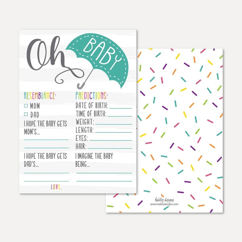 Sprinkle Baby Shower Predictions Card Template Keepsake Baby Etsy
