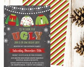 Christmas Party Invitation Template, Chalk Lights Ugly Sweater Party Printable Invite, Editable Text Instant Download DIY Holiday Invite PDF